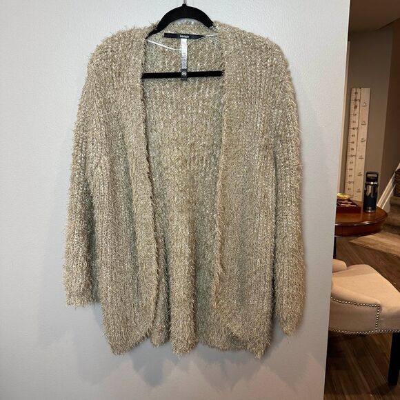 Kensie Tan Eyelash Knit Cardigan Sweater Medium - Picture 1 of 5